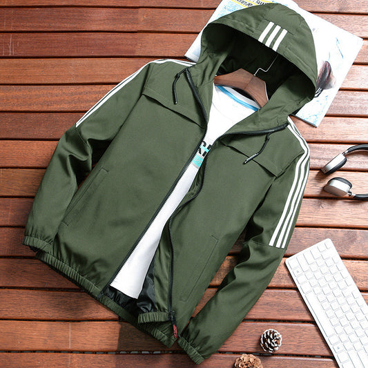 Three Bars Hooded Trendy Casual Jacket Men